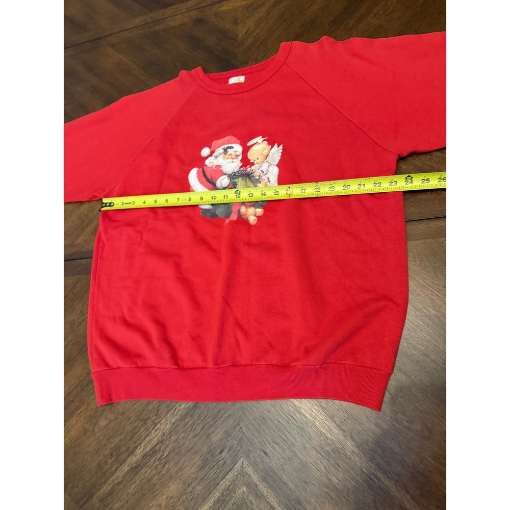 Vintage 90s Christmas Santa Angel Sweatshirt Red Raglan Crewneck XL 24k More - Picture 5 of 5